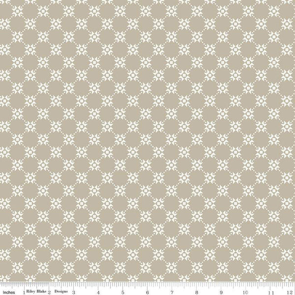 CLEARANCE Gingham Cottage Quilty C13016 Gray - Riley Blake - Geometric Cream Stars - Quilting Cotton Fabric