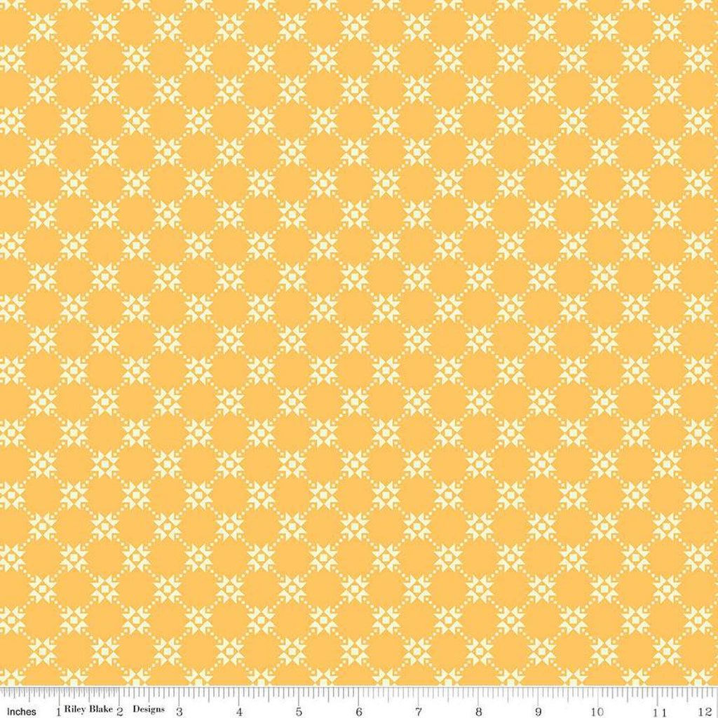SALE Gingham Cottage Quilty C13016 Yellow - Riley Blake Designs - Geometric Cream Stars - Quilting Cotton Fabric