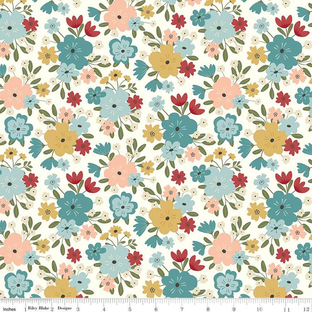 19" End of Bolt - Ally's Garden Main C13240 Cream by Riley Blake Designs - Floral Flowers - Quilting Cotton Fabric