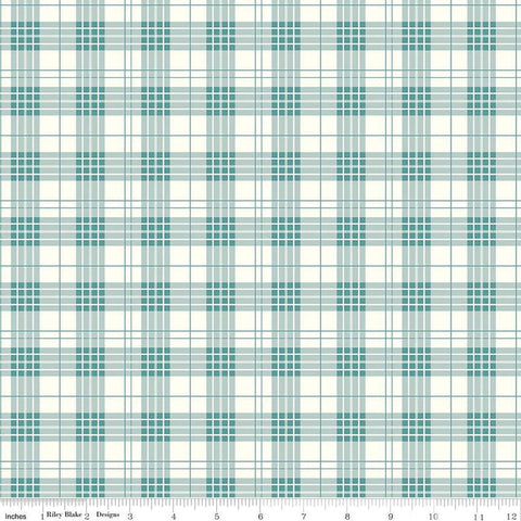 13" End of Bolt - CLEARANCE Ally's Garden Plaid C13242 Teal by Riley Blake - Teal Cream - Quilting Cotton Fabric