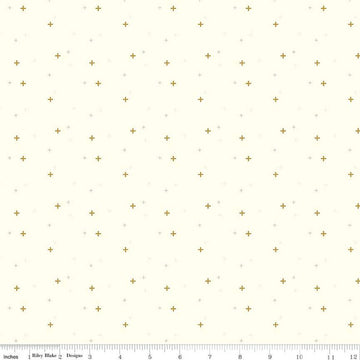 SALE Sparkler SC650 Vintage White SPARKLE - Riley Blake Designs - Plus Signs Gold SPARKLE Metallic - Quilting Cotton Fabric