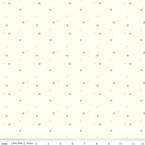 SALE Sparkler SC650 Vintage White SPARKLE - Riley Blake Designs - Plus Signs Gold SPARKLE Metallic - Quilting Cotton Fabric