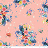 Down the Rabbit Hole Caterpillar Floral C12941 Coral - Riley Blake Designs - Alice in Wonderland Flowers - Quilting Cotton Fabric