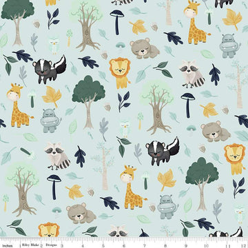 SALE It's a Boy Main C13250 Aqua - Riley Blake Designs - Animals Foliage Lions Giraffes Raccoons Hippos Owls Bears - Quilting Cotton Fabric