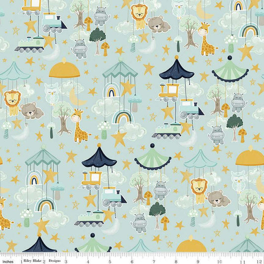 It's a Boy Mobiles C13251 Aqua - Riley Blake Designs - Animals Trains Stars Clouds Trees Baby - Quilting Cotton Fabric