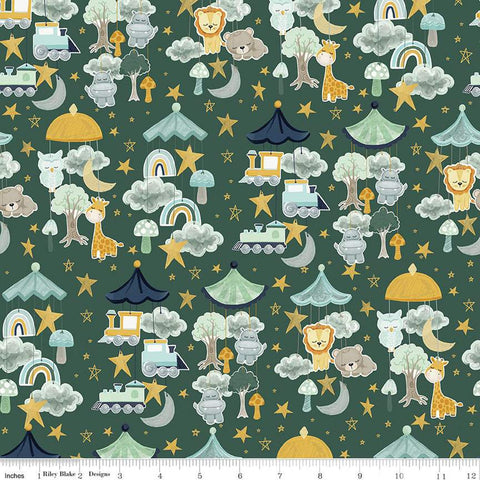 SALE It's a Boy Mobiles C13251 Hunter by Riley Blake Designs - Animals Trains Stars Clouds Trees Baby - Quilting Cotton Fabric