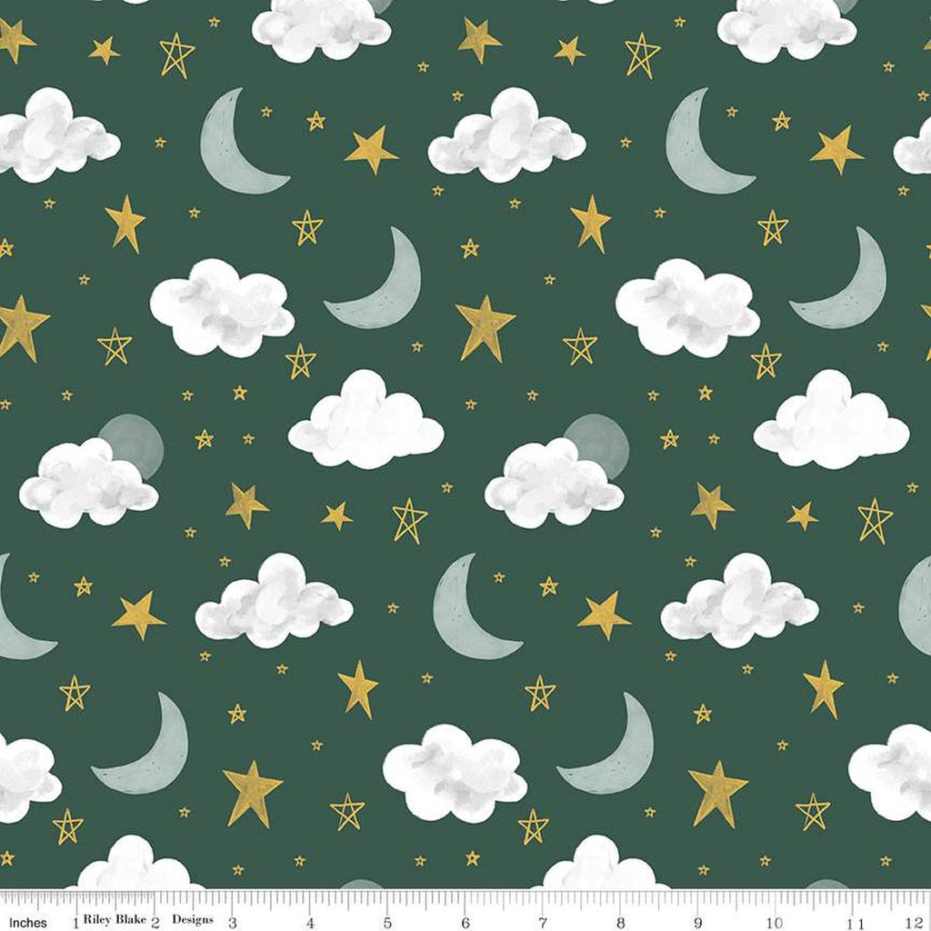 It's a Boy Stars and Moon C13252 Hunter by Riley Blake Designs - Baby Clouds Star Moons - Quilting Cotton Fabric
