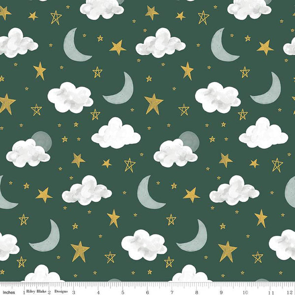 23" End of Bolt - SALE It's a Boy Stars and Moon C13252 Hunter by Riley Blake Designs - Baby Clouds Star Moons - Quilting Cotton Fabric