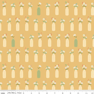 SALE Sweet Acres Vintage Milk Vases C13212 Honey - Riley Blake Designs - Glass Jars Flowers - Quilting Cotton Fabric