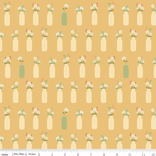 SALE Sweet Acres Vintage Milk Vases C13212 Honey - Riley Blake Designs - Glass Jars Flowers - Quilting Cotton Fabric