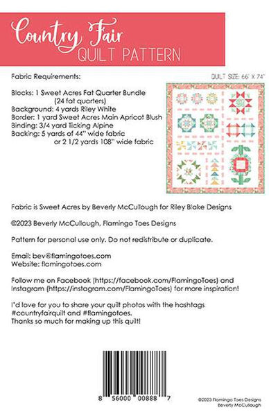 SALE Country Fair Quilt PATTERN P138 by Beverly McCullough - Riley Blake Designs - INSTRUCTIONS Only - Pieced Fat Quarter Friendly