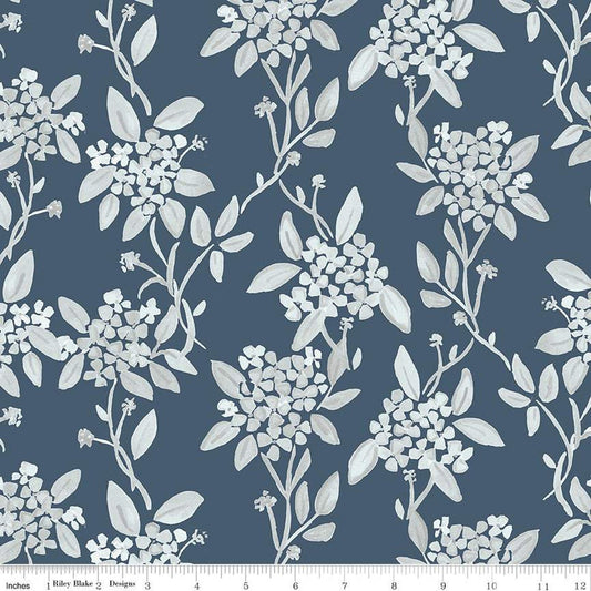 Portsmouth Main C12910 Oxford - Riley Blake Designs - Floral Flowers Hydrangeas Patriotic - Quilting Cotton Fabric