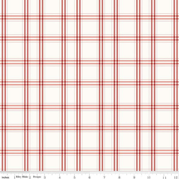34" End of Bolt - Portsmouth Plaid C12912 Red by Riley Blake Designs - Red on Off-White Patriotic - Quilting Cotton Fabric