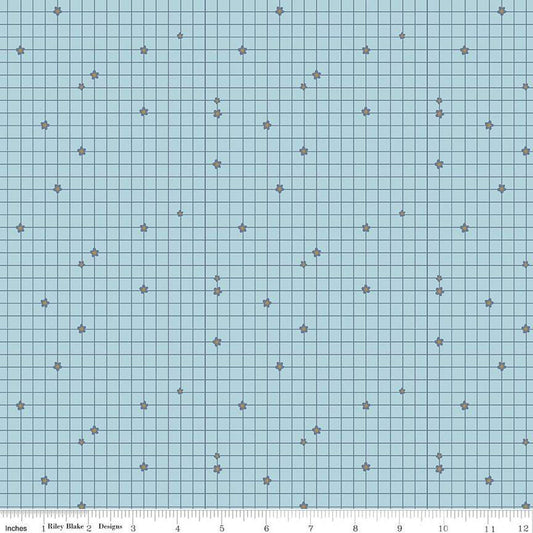 SALE Butterfly Blossom Grid C13272 Sky - Riley Blake Designs - Geometric Grid with Flowers - Quilting Cotton Fabric