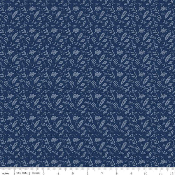 Butterfly Blossom Leaf Toss C13275 Navy by Riley Blake Designs - Tone-on-Tone Leaves - Quilting Cotton Fabric