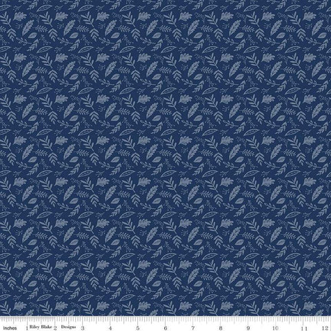 Butterfly Blossom Leaf Toss C13275 Navy by Riley Blake Designs - Tone-on-Tone Leaves - Quilting Cotton Fabric