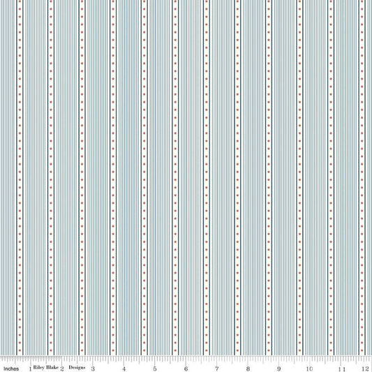 Portsmouth Nautical Stripes C12915 Cloud by Riley Blake Designs - Stripe Striped Stars Patriotic - Quilting Cotton Fabric
