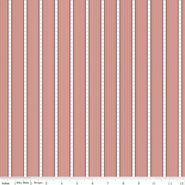 Portsmouth Nautical Stripes C12915 Red by Riley Blake Designs - Stripe Striped Stars Patriotic - Quilting Cotton Fabric