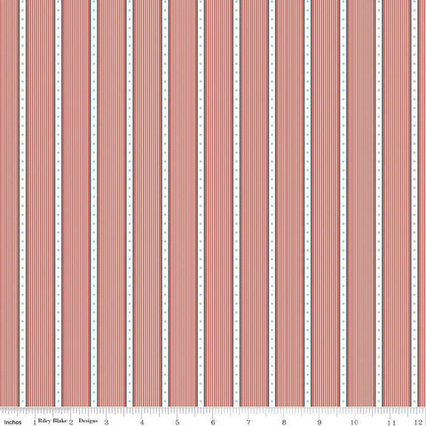 Portsmouth Nautical Stripes C12915 Red by Riley Blake Designs - Stripe Striped Stars Patriotic - Quilting Cotton Fabric