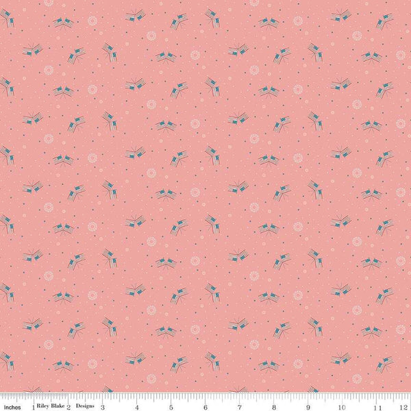 21" End of Bolt - CLEARANCE Portsmouth Flags C12917 Coral - Riley Blake  - United States Pin Dots Starbursts Patriotic - Quilting Cotton