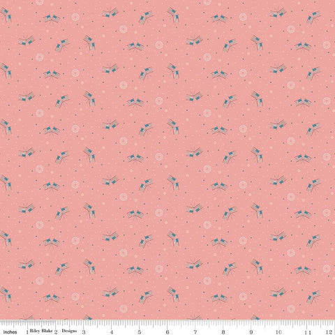 21" End of Bolt - CLEARANCE Portsmouth Flags C12917 Coral - Riley Blake  - United States Pin Dots Starbursts Patriotic - Quilting Cotton