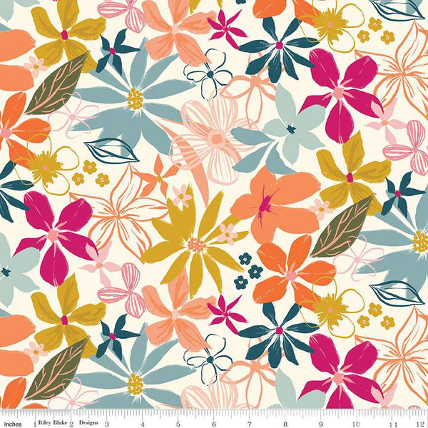 18" End of Bolt - Eden Main C12920 Cream by Riley Blake Designs - Floral Flowers - Quilting Cotton Fabric