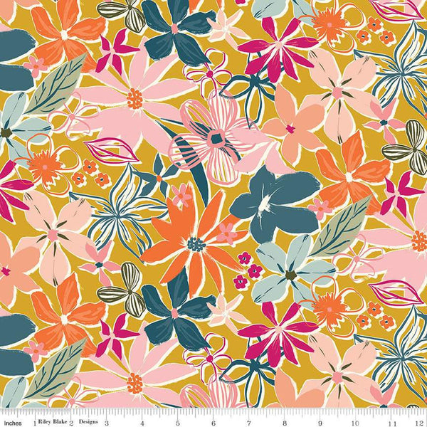 19" End of Bolt - Eden Main C12920 Mustard by Riley Blake Designs - Floral Flowers - Quilting Cotton Fabric