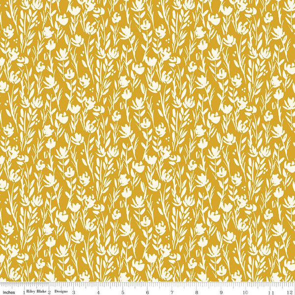 Eden Tonal C12924 Mustard by Riley Blake Designs - Floral Cream Flowers - Quilting Cotton Fabric