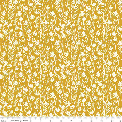 Eden Tonal C12924 Mustard by Riley Blake Designs - Floral Cream Flowers - Quilting Cotton Fabric