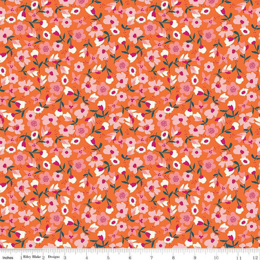 19" End of Bolt - DEAL Eden Wildflowers C12926 Orange - Riley Blake Designs - Floral Flowers - Quilting Cotton Fabric