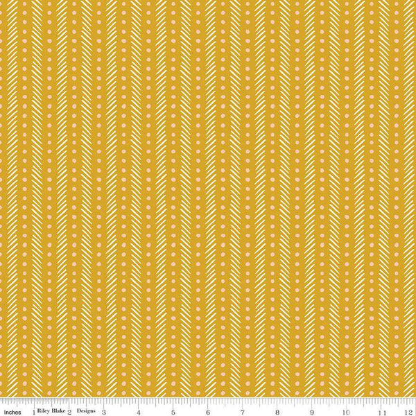 SALE Eden Stripe C12927 Mustard by Riley Blake Designs - Stripes Striped Dots Dashes - Quilting Cotton Fabric