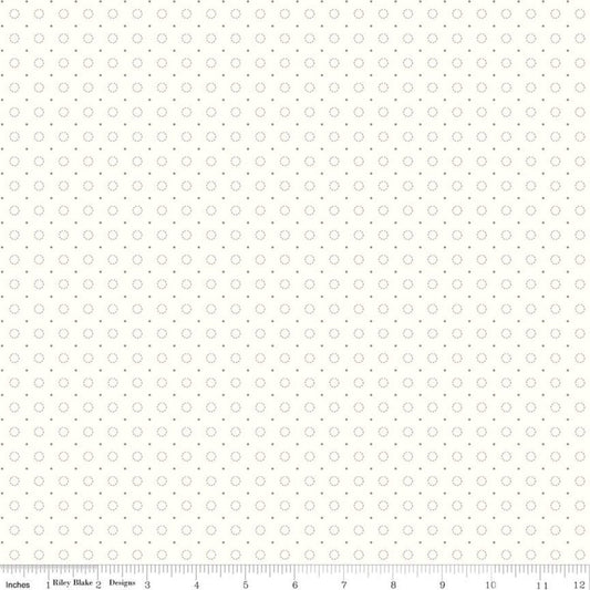 DEAL Bee Backgrounds Stitched Circle C9940 Pewter - Riley Blake Designs - Dashed-Line Circles Pin Dots Off White - Quilting Cotton Fabric