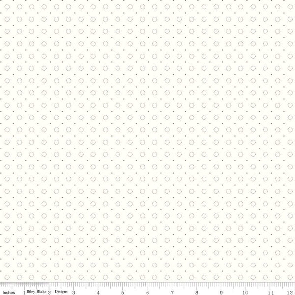 SALE Bee Backgrounds Stitched Circle C9940 Pewter - Riley Blake Designs - Dashed-Line Circles Pin Dots Off White - Quilting Cotton Fabric