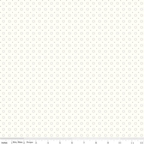 Bee Backgrounds Stitched Circle C9940 Pewter - Riley Blake Designs - Dashed-Line Circles Pin Dots Off White - Quilting Cotton Fabric