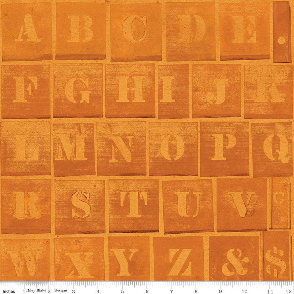 CLEARANCE Journal Basics Character Stencil C13050 Orange Riley Blake Designs - Stenciled Letters Alphabet - Quilting Cotton Fabric