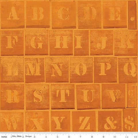 CLEARANCE Journal Basics Character Stencil C13050 Orange Riley Blake Designs - Stenciled Letters Alphabet - Quilting Cotton Fabric