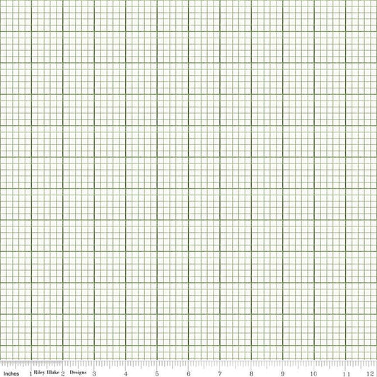 19" End of Bolt - CLEARANCE Journal Basics Graph Paper C13051 Green by Riley Blake - Geometric Grid Plaid on Off White - Quilting Cotton