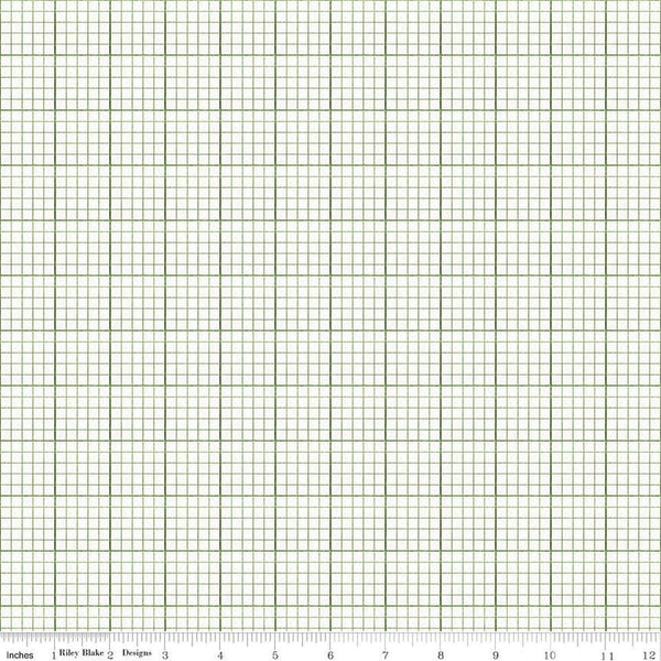 CLEARANCE Journal Basics Graph Paper C13051 Green by Riley Blake Designs - Geometric Grid Plaid on Off White - Quilting Cotton Fabric