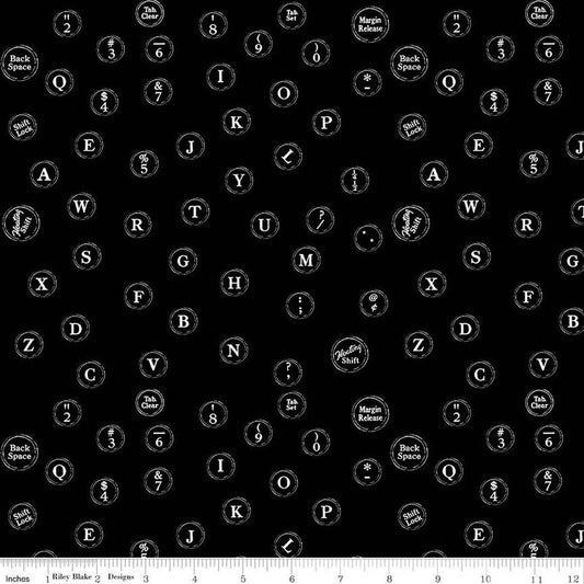 SALE Journal Basics Just My Type C13052 Black - Riley Blake Designs - Vintage Typewriter Buttons - Quilting Cotton Fab