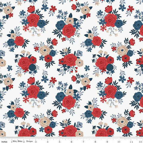 Red, White and True Bouquet C13181 Off White by Riley Blake Designs - Patriotic Floral Flowers - Quilting Cotton Fabric