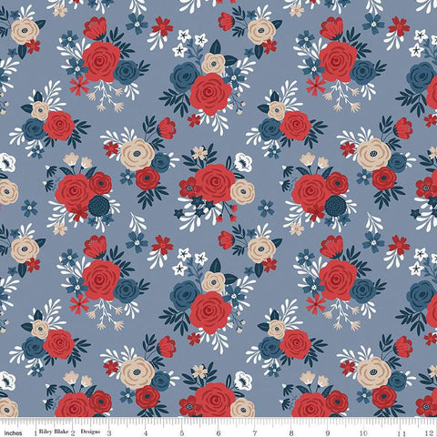 Red, White and True Bouquet C13181 Stone by Riley Blake Designs - Patriotic Floral Flowers - Quilting Cotton Fabric