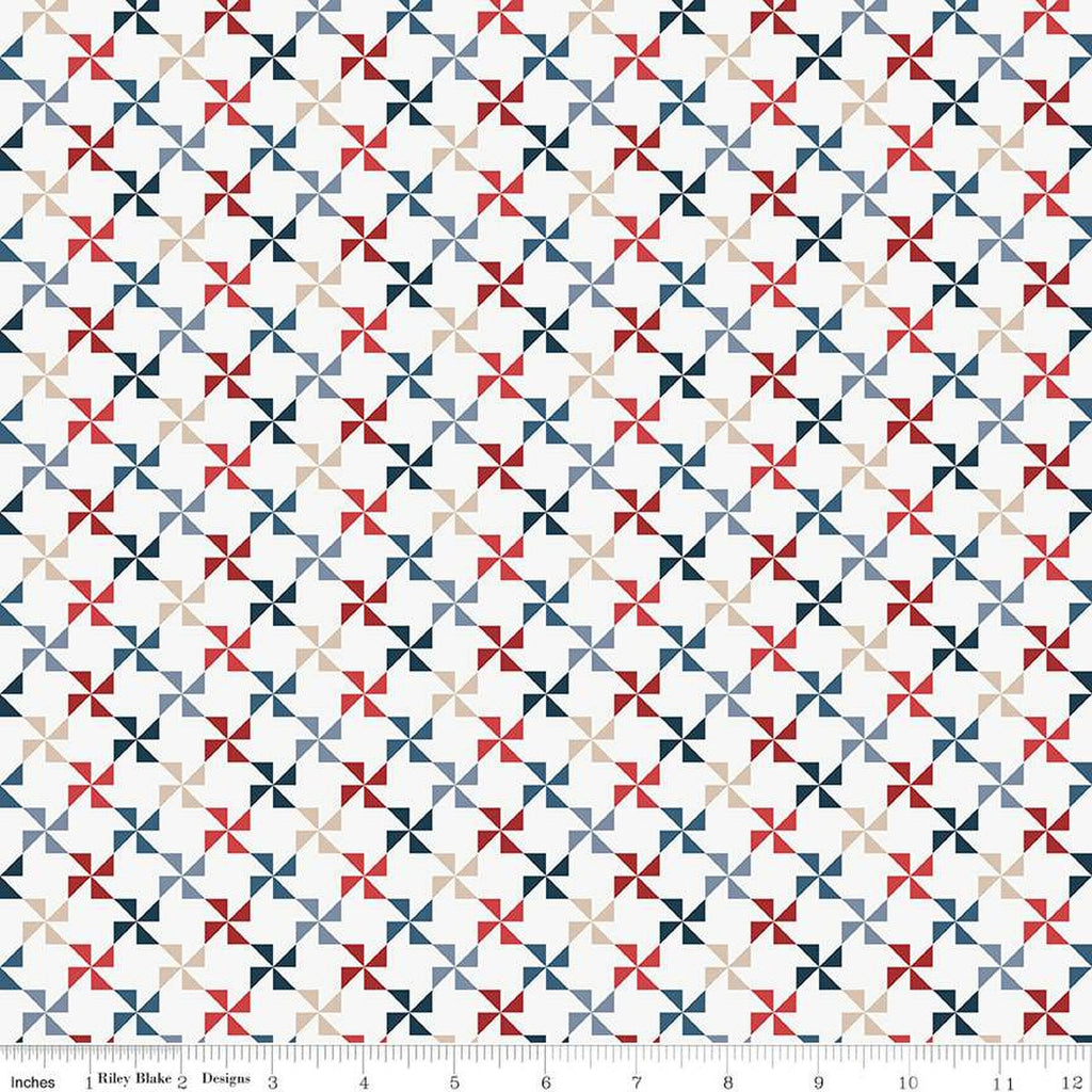 Red, White and True Pinwheels C13183 Off White by Riley Blake Designs - Patriotic Geometric - Quilting Cotton Fabric