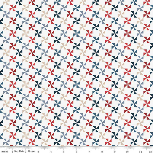 SALE Red, White and True Pinwheels C13183 Off White by Riley Blake Designs - Patriotic Geometric - Quilting Cotton Fabric