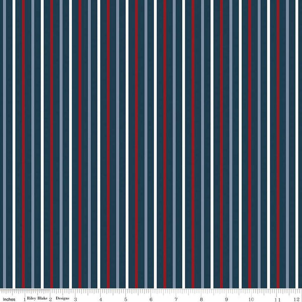 Red, White and True Stripes C13188 Navy by Riley Blake Designs - Patriotic Stripe Striped - Quilting Cotton Fabric