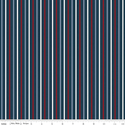 Red, White and True Stripes C13188 Navy by Riley Blake Designs - Patriotic Stripe Striped - Quilting Cotton Fabric