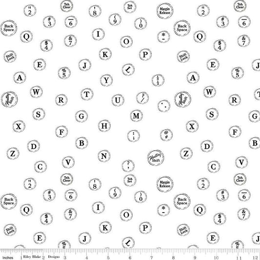 DEAL Journal Basics Just My Type C13052 White - Riley Blake Designs - Vintage Typewriter Buttons - Quilting Cotton Fabric