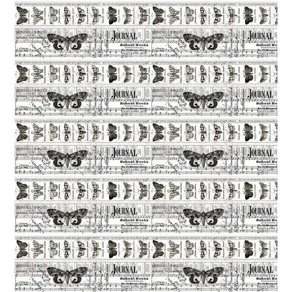 Art Journal Collage Border C13033 White by Riley Blake Designs - Winged Insects Text Sheet Music - Quilting Cotton Fabric