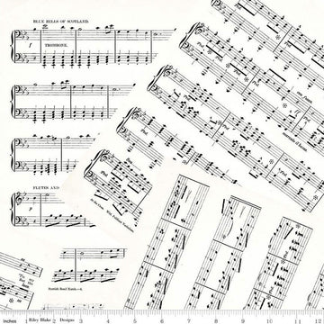 SALE Art Journal Music C13040 White - Riley Blake Designs - Overlapping Sheet Music Pages - Quilting Cotton Fabric