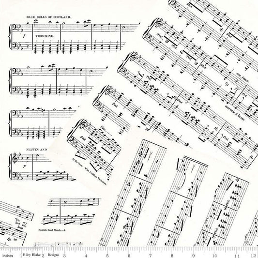 SALE Art Journal Music C13040 White - Riley Blake Designs - Overlapping Sheet Music Pages - Quilting Cotton Fabric