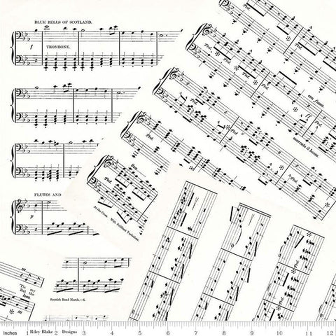 Art Journal Music C13040 White by Riley Blake Designs - Overlapping Sheet Music Pages - Quilting Cotton Fabric